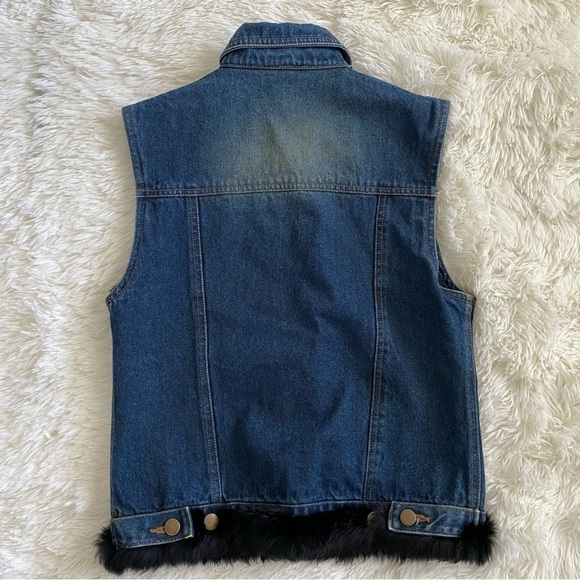MIX It | Denim Sleeveless Vest w/ Rabbit Fur Trim | Size: Medium - Picture 3 of 9